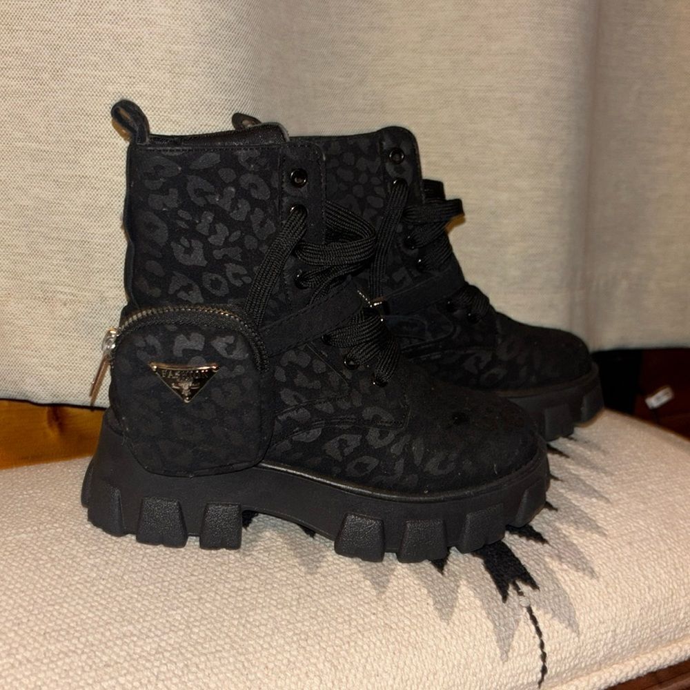 Designer inspired like new no tags Moto boots with little side boot bag attached